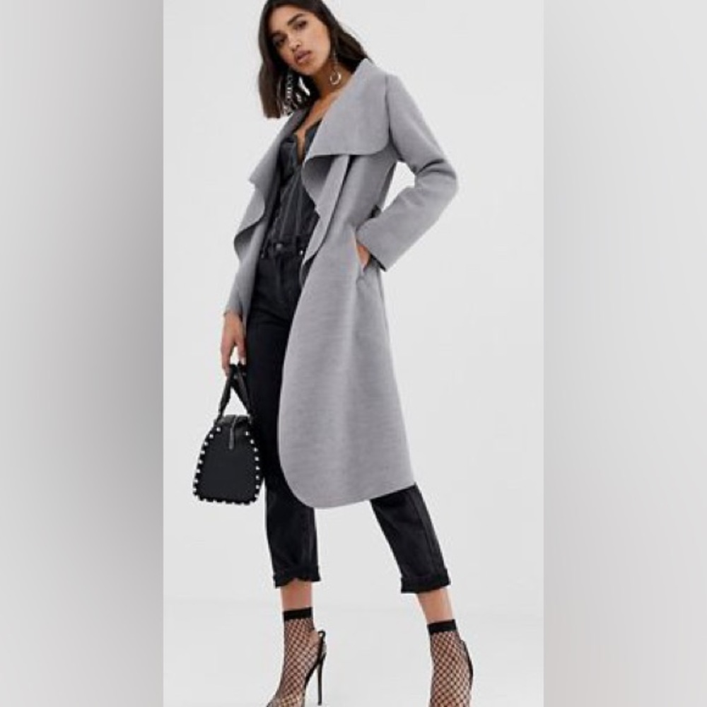 PrettyLittleThing gray waterfall belted coat